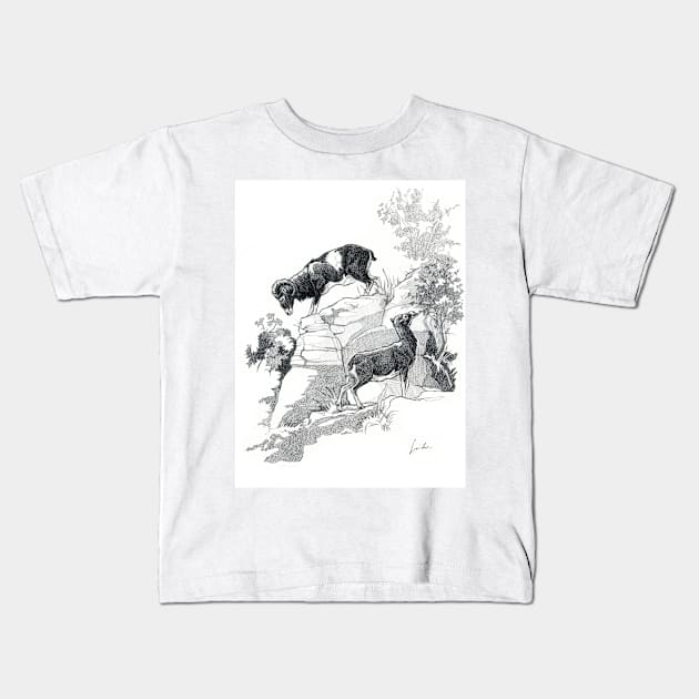 Jin jang Moufflons drawing Kids T-Shirt by SakalDesign